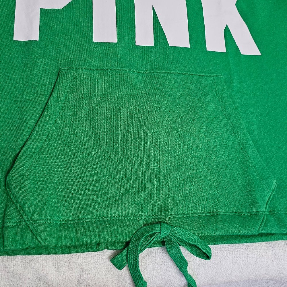 Victoria’s Secret PINK fleece cropped cinched campus hoodie size Medium  Green - Picture 5 of 12